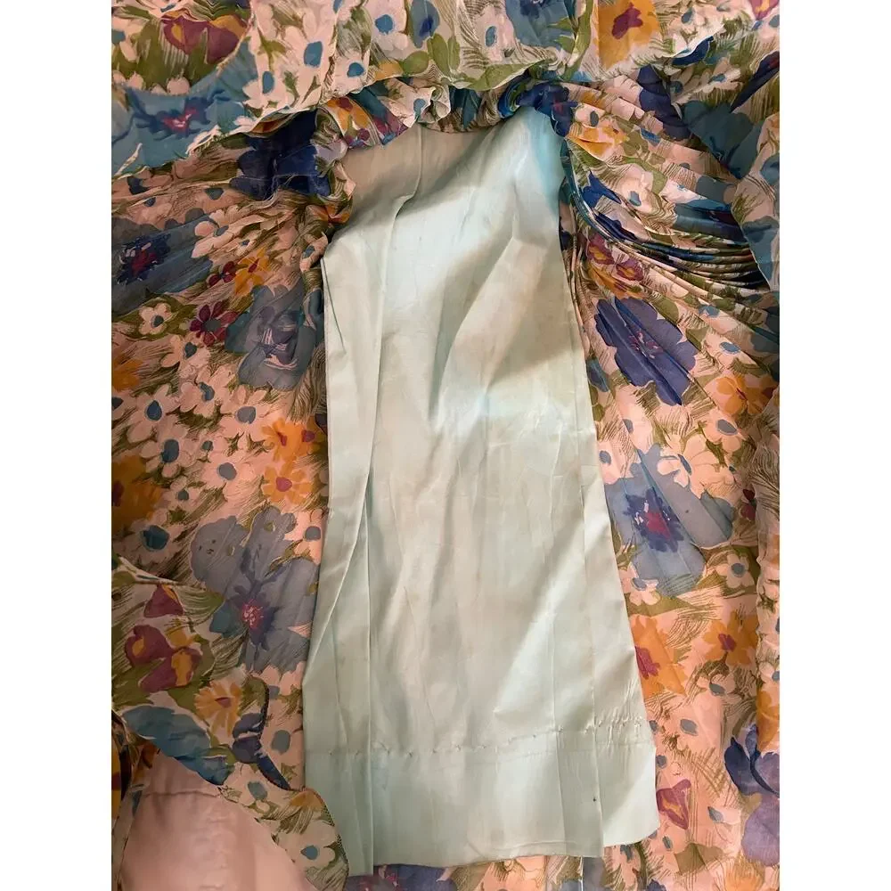 Vintage 60s 70s Floral Plissé Accordion Pleated Palazzo Pants, 28–30 Waist